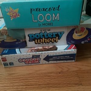 Pottery wheel, paracord loom, word search game